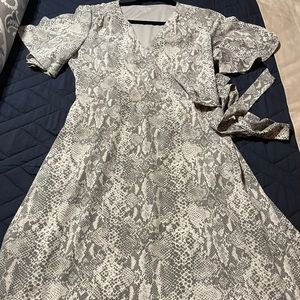 Grey leopard print wrap dress